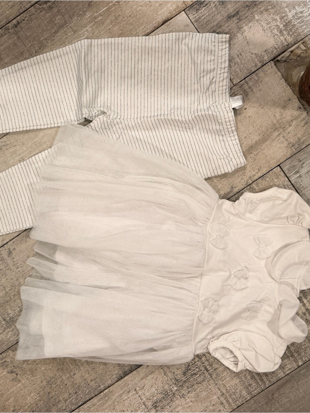 Little Me White Tulle Dress and Striped Leggings Set